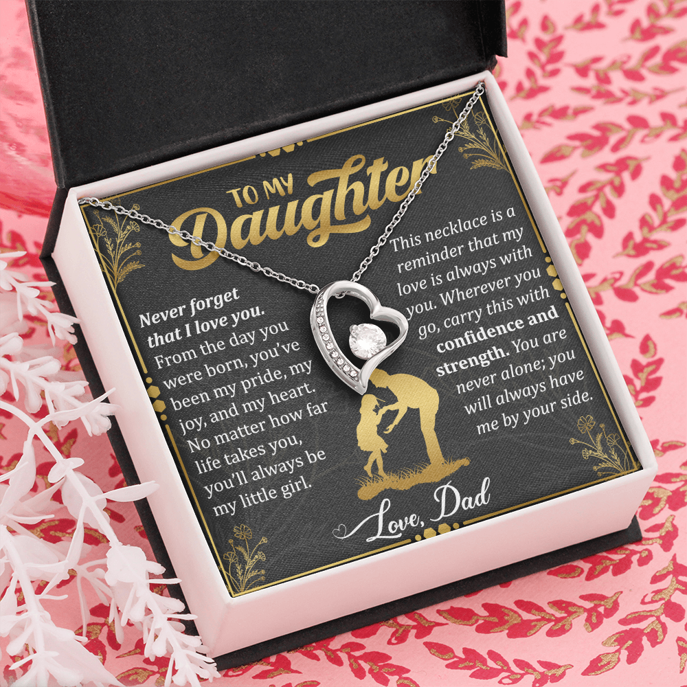 Never Forget I Love You Necklace – 14k White Gold Heart Pendant for Daughter